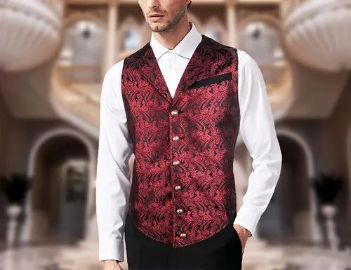 Miniatura 6 de Alizeal Chaleco de traje de cachemira para hombre, chaleco gótico steampunk floral victoriano