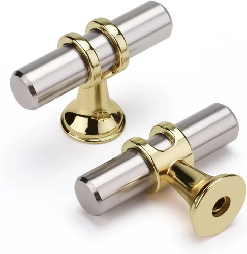 Miniatura 29 de Paquete de 5 Tiradores de Gabinetes de Cocina Níquel Cepillado y Oro Tiradores de Gabinetes 3-3/4 Pulgadas Tiradores Plateado Oro para Tocador Baño