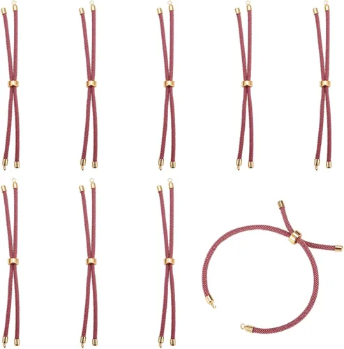 Miniatura 25 de 10 piezas de pulseras de cordón de nylon torcido para hacer joyas ajustables con deslizadores con accesorios de latón dorado para accesorios