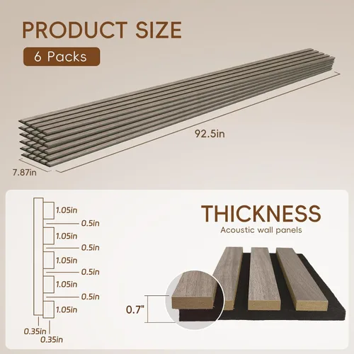 Miniatura 2 de EVERECO Paquete de 6 paneles acústicos de pared con listones de madera de 92.5 x 7.87 pulgadas, paneles de pared 3D absorbentes de sonido