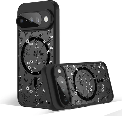 Miniatura 43 de Funda magnética para Google Pixel 10A [Compatible con MagSafe] Funda con patrón floral de flores negras para mujeres y niñas, con borde de TPU Rama