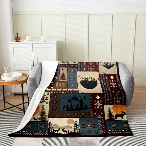 Miniatura 2 de Manta de forro polar de ciervo bohemio, tamaño individual, manta temática de caza de vida silvestre, decoración de cabaña, manta mullida para sofá