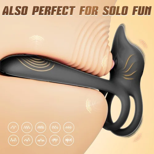 Miniatura 8 de MOOLIGIRL - Anillo de pene de juguete sexual para adultos, anillo doble para pene con estimulador de clítoris rosa y vibrador de punto G, 10 modos