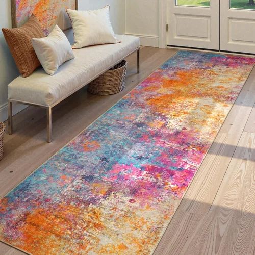 Miniatura 73 de Lahome Alfombra redonda moderna abstracta de 3 pies, color azul, lavable, de 3 x 3 pies, para cocina, entrada, suave, pequeña, antideslizante