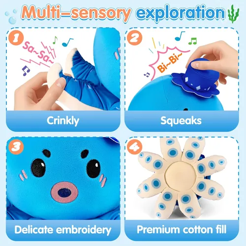 Miniatura 6 de Juguete musical para bebé de 6 a 12 meses, pulpo de peluche recargable que gatea con 40 canciones y grabación de voz – Juguete interactivo