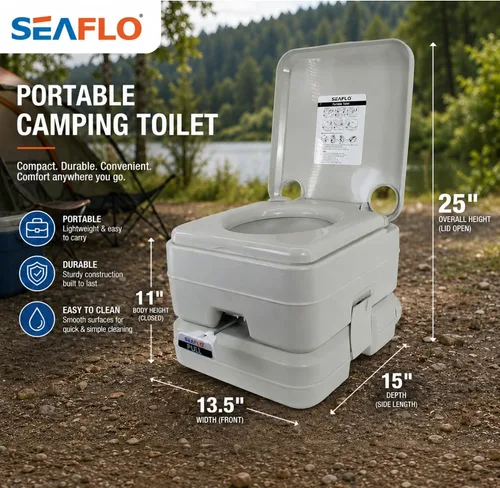 Miniatura 5 de SEAFLO Premium Camping Portable Toilet - 5.8 Gallon Waste 3.43 Gall Fresh Tank (100 Flushes), 440 lbs Max Weight, Level Indicator, Sealed Waste Tank