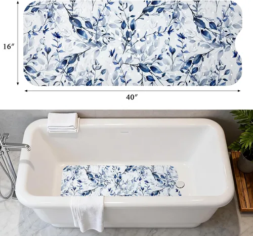 Miniatura 3 de Alfombra antideslizante de 40 x 16 pulgadas, extra larga, tapete de baño para bañera, tapete decorativo para bañera con orificios de drenaje