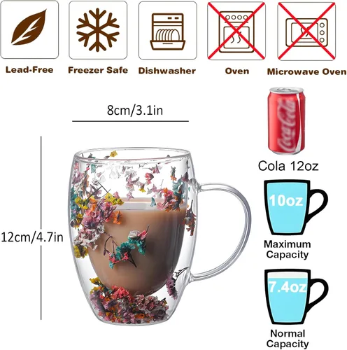 Miniatura 2 de NBHUZEHUA Juego de 2 Tazas de Café de Doble Pared, Juego de Tazas de Vidrio Aisladas, Recién Casados, Compromiso, Aniversario, para Él y Ella