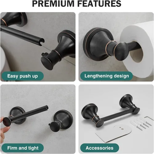 Miniatura 7 de Hoimpro Soporte de Papel Higiénico Montado en Pared Resistente a la Oxidación Accesorios de Baño para Rollo de Papel, Acabado de Bronce Aceitado