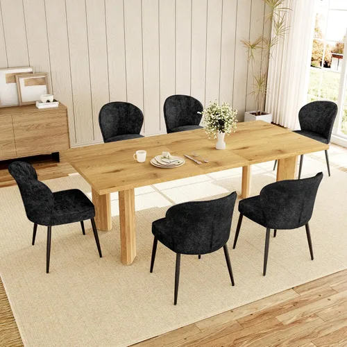 Miniatura 9 de HIPIHOM Mesa de comedor extensible para 6-8 personas, mesa de cocina rectangular de MDF de 63 a 78.7 pulgadas, estilo rústico de granja, diseño que