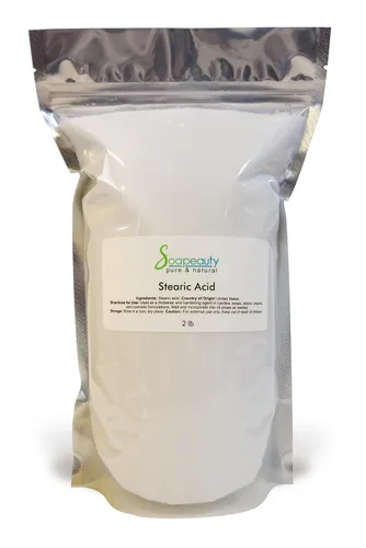 Soapeauty Ácido esteárico puro de 32 onzas/2 libras. Derivado del aceite de palma. Triple prensado. Vegano, sin lactosa, sin gluten, sin glutamato y