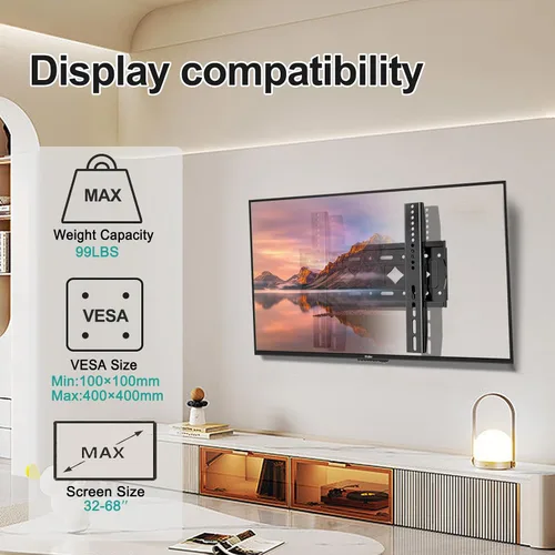 Miniatura 2 de Soporte de pared fijo para la mayoría de televisores 4K, LED, LCD y plasma de 32 a 68 pulgadas, soporte de pared de TV VESA de hasta 15.748 x 15.748