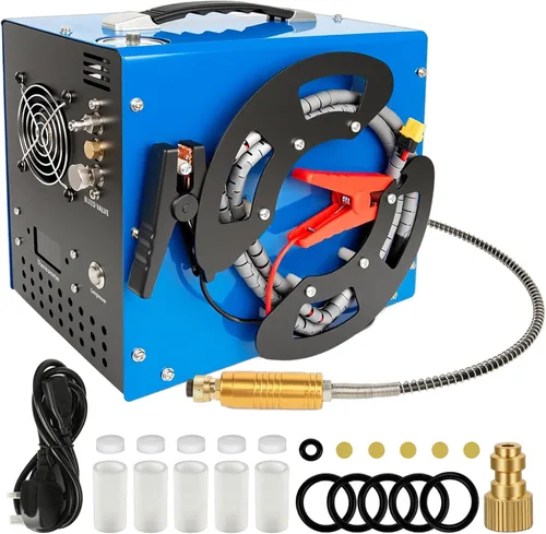 Compresor de aire PCP, 4500Psi/30Mpa, motor de 350 W, diseño portátil único vertical+carrete de alambre, parada automática, sin aceite/agua,