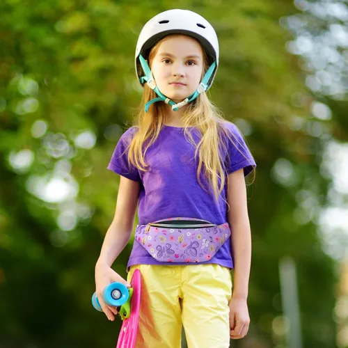 Miniatura 3 de QtGirl Riñonera para niños, bolsa de cintura con purpurina brillante con cinturón ajustable para niños, correr, acampar, viajes