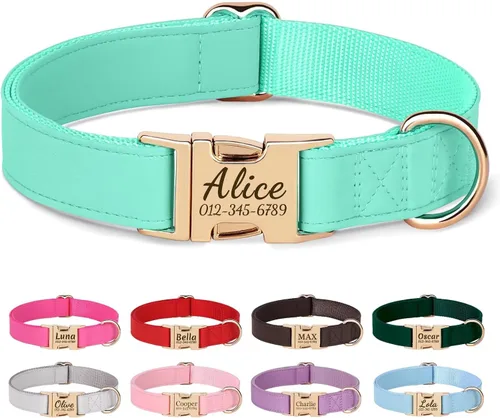 Miniatura 17 de PET ARTIST Collares de perro personalizados, collar de perro rosa grabado personalizado con etiqueta de nombre silenciosa, hebilla dorada