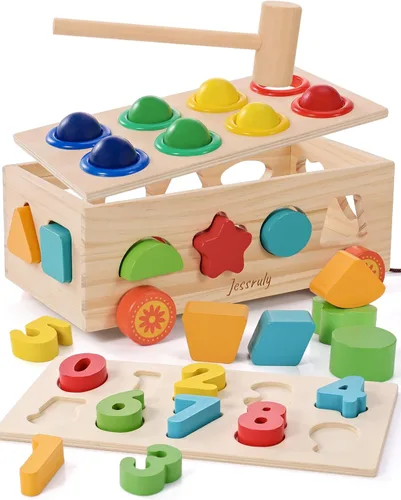 Clasificador de formas - Juego de rompecabezas de números y pelota de madera Montessori para bebés - Juego educativo de clasificación con coche de