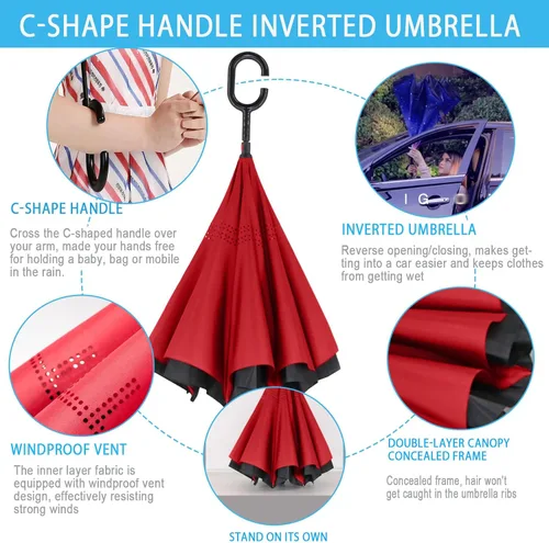 Miniatura 37 de SIEPASA Paraguas invertido invertido de 49/56 pulgadas, doble toldo extra grande, ventilado, resistente al viento, impermeable, paraguas de golf
