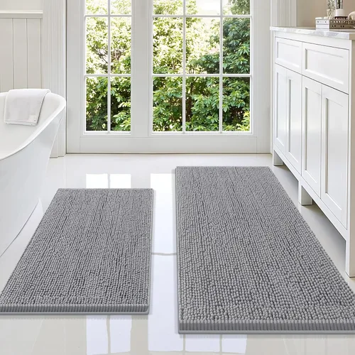 Miniatura 126 de Smiry Juego de 2 alfombras de baño, felpilla suave y absorbente, lavable a máquina, antideslizantes, para bañera, ducha y suelo