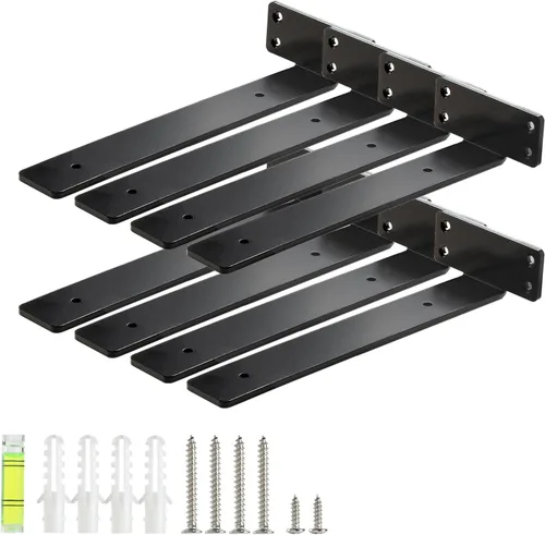 Miniatura 12 de HEART ART Soporte flotante para estante de 6 pulgadas, paquete de 2 soportes de estante resistentes, soportes en L para estantes, color negro, 6