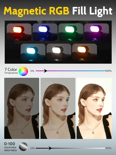 Miniatura 5 de AOCHUAN Trípode de seguimiento facial automático con rotación de 360 grados con luz RGB, cardán de teléfono de un solo eje para iPhone Android