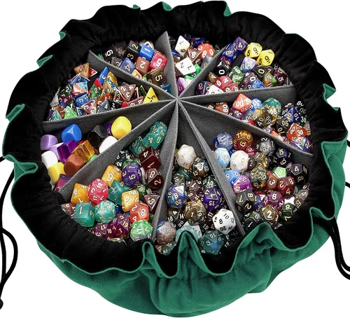Miniatura 12 de SIQUK Bolsa de dados grande con bolsillos, bolsa de dados con cordón, bolsa de almacenamiento de gran capacidad para juegos de mesa RPG MTG (negro)
