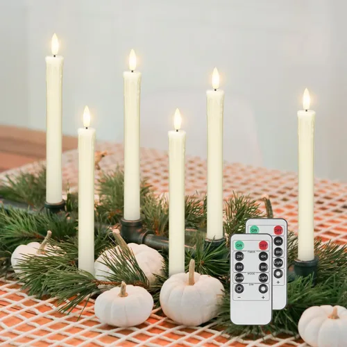 JOIONE Velas sin llama con temporizador remoto, cera goteadora, funciona con pilas, paquete de 6 velas parpadeantes, velas LED eléctricas, velas