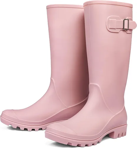 Miniatura 4 de DKSUKO - Botas de lluvia altas para mujer, botas de jardín impermeables de goma Wellington