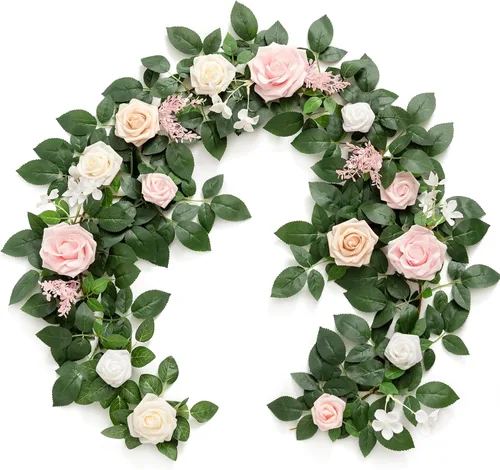 Miniatura 14 de Ling's Moment - Guirnalda de Flores Artificiales de 5 Pies de Borgoña, Guirnalda Floral de Rosa Marrón, Flores de Arco, Vid para Decoración de Fondo