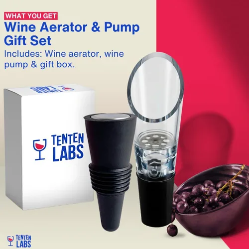 Miniatura 2 de TenTen Labs - Juego de aireador y tapón para vino tinto (paquete de 2), boquilla aireadora en botella para un vertido suave, tapón de botella
