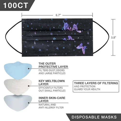 Miniatura 2 de 100 Piezas Mascarillas Faciales Desechables - Mascarillas de Seguridad Transpirables de 3 Capas, Mascarillas Desechables para Adultos Hombres Negro