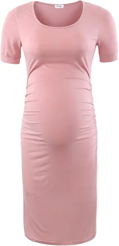 Miniatura 4 de Peauty - Vestido bodycon de maternidad, con los costados fruncidos, de manga corta y 34, para uso diario y baby shower