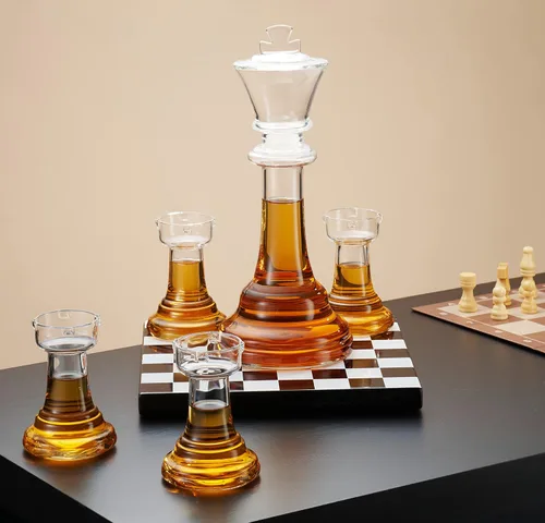 Miniatura 3 de Godinger Juego de decantador de whisky y vasos de whisky, juego de decantador de ajedrez, decantador de licor King, juegos de regalo de whisky