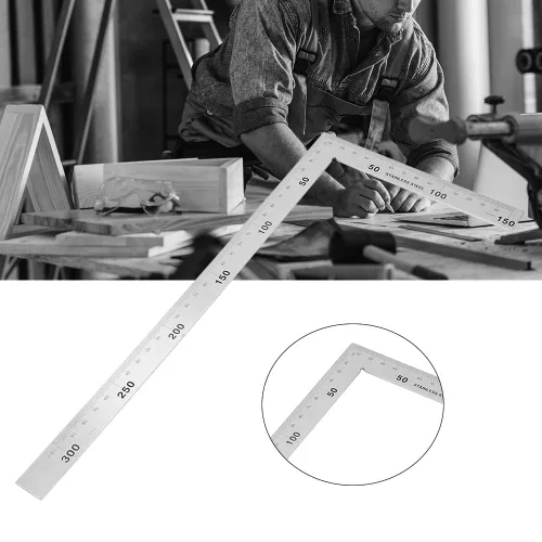Miniatura 2 de Oumefar Cuadrado de marco en forma de L, 2 unidades, acero inoxidable cuadrado de carpintero de 90 grados, regla cuadrada de ángulo recto, regla