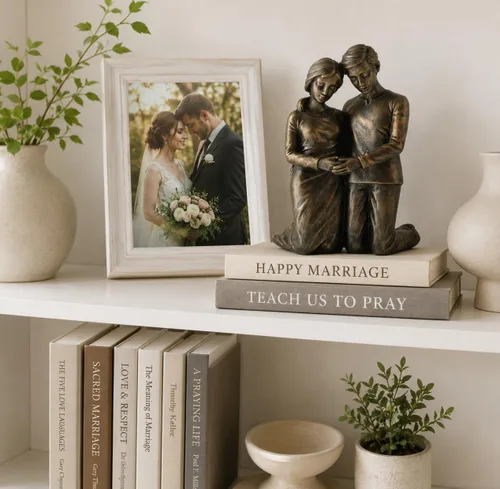 Miniatura 4 de Figura arrodillada de marido y esposa rezando, estatua de resina de 6.25 pulgadas, regalo religioso para parejas, decoración cristiana del hogar
