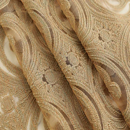 Miniatura 7 de Gxi Paneles de cortinas transparentes de jacquard marrón con ojales, 2 paneles para sala de estar, puerta corredera, cortina de gasa de tul europeo