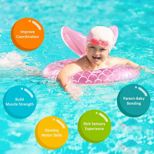 Miniatura 4 de KISSHAKE Flotador de piscina para bebé, flotador de natación de sirena para bebé, entrenador de natación inteligente, flotadores inflables de Sirena