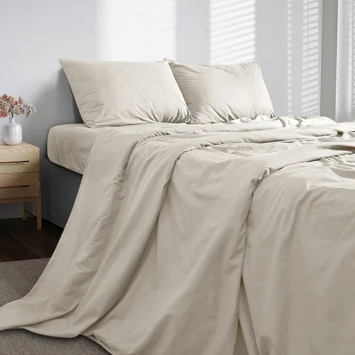 BIOWEAVES 100% Organic Washed Cotton Percale Weave Sheets Twin, GOTS Certified Sheets for Twin Size Bed, 17” Deep Pocket – 3 Piece Set, Frozen Dew