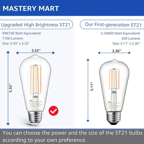Miniatura 7 de MASTERY MART Bombilla LED de 100 W, bombillas Edison, bombillas regulables E26, 2700 K, blanco suave brillante, 9 W, 1100 lúmenes, bombilla vintage