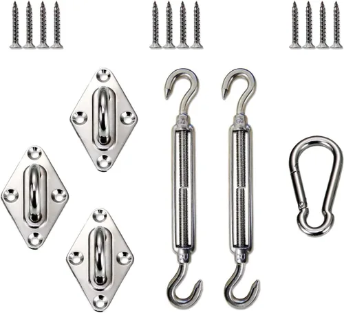 Miniatura 10 de E&K Kit de accesorios para toldo con cable de tensión, almohadilla de cabrestante para ojos y ganchos para instalación de velas triangulares