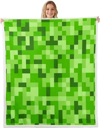 Miniatura 15 de Manfei Miner Style Grid Throw Blanket Green Pixel Shade Plaid Fleece Blanket Modern Geometric Games Cozy Throws for Bed Couch Sofa,Kids Boys Girls