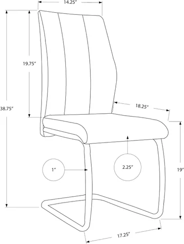 Miniatura 3 de Monarch Specialties I 2 piezas silla de comedor - 2 piezas/39 pulgadas de cuero/cromo, 17.25 pulgadas de largo x 20.25 pulgadas de profundidad x