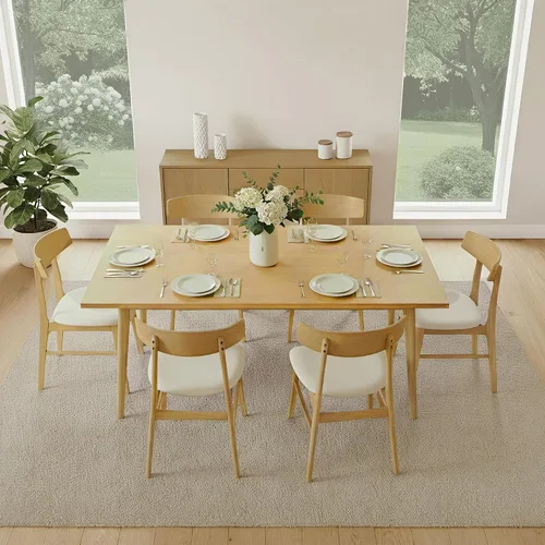 Miniatura 8 de KISLOT Rattan Dining Chairs Set of 4, Upholstered Modern Dining Room Chairs, Mid Century Oak Wood Kitchen Chairs with Rattan Backrest for Farmhouse