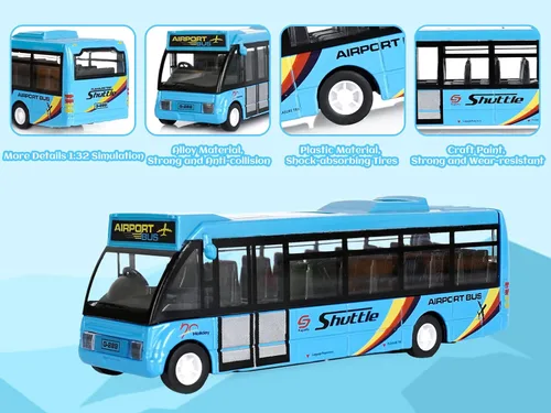 Miniatura 2 de Crelloci Autos de juguete de autobús urbano, autos de aeropuerto de metal fundido a presión para niños de 3 a 8 años de edad, vehículo de juego azul