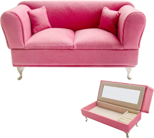 X Hot Popcorn Caja de joyería de sofá que se abre para sofá, caja de joyería rosa vintage en miniatura, sofá, silla, aretes, collar, pulsera, caja