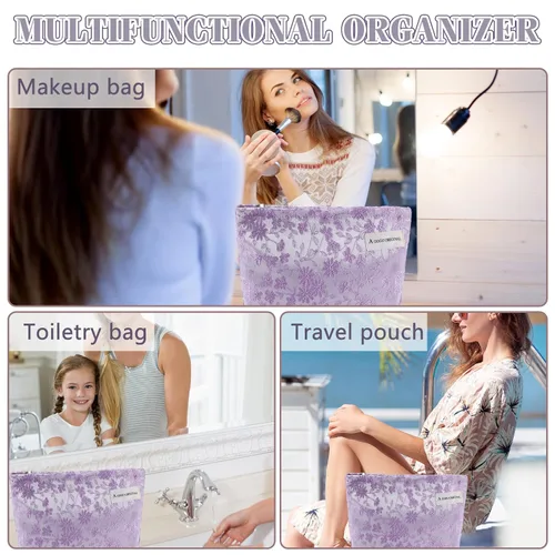 Miniatura 3 de Bolsa de maquillaje de flores para mujer, bonita bolsa de maquillaje para bolso, bolsa de cosméticos con cremallera, bolsa de cosméticos de lona