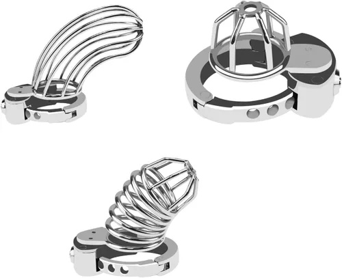 Miniatura 3 de Jaula de castidad de tamaño ajustable para pene esqueletizada, transpirable, de acero inoxidable, dispositivos de castidad masculina (mediana)