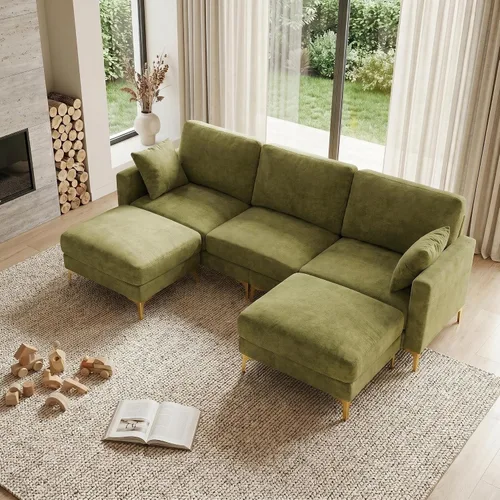 Miniatura 13 de VINGLI Sofá en forma de U de 100 pulgadas de ancho con otomana, asiento de 22 pulgadas de profundidad, cómodos sofás seccionales para sala de estar