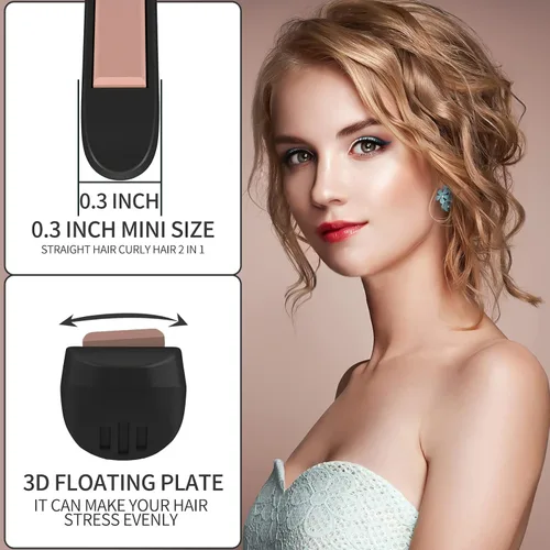 Miniatura 6 de K&K - Plancha plana mini para cabello corto de 3/10 pulgadas, alisador pequeño para cabello para Pixie y crema de barba, plancha cerámica para Negro