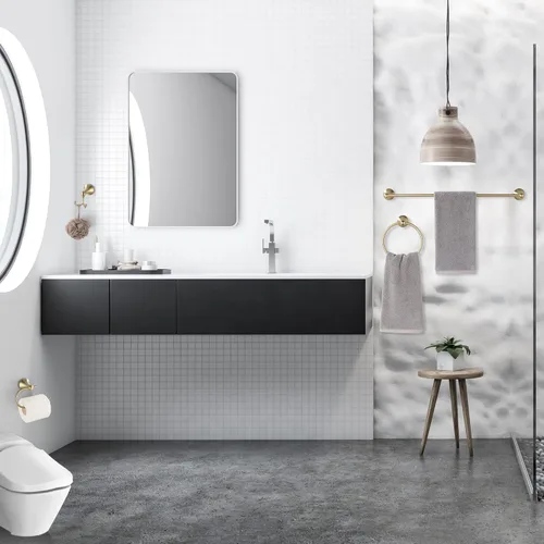 Miniatura 6 de Juego de accesorios de baño dorados de 4 piezas, accesorios de baño dorados cepillados, toallero de 23.6 pulgadas, gancho para toallas, soporte