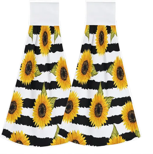 Toallas vintage de girasol y mariposas para cocina, 2 piezas, toalla de cocina colgante floral de primavera acuarela, toallas de mano florales de